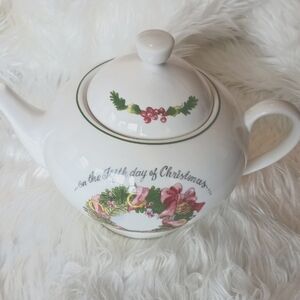 Valerie Holiday White Teapot with Pink and Green Accents